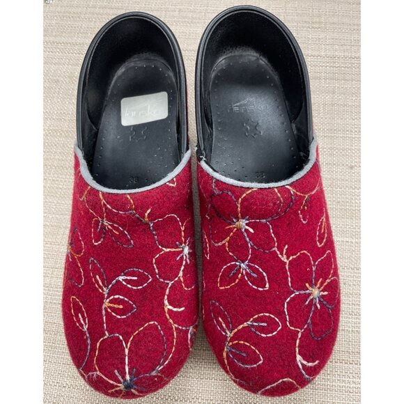 Dansko Red Wool Embroidered Shoes Clogs Size 7.5 SKU 1479 - Picture 2 of 5